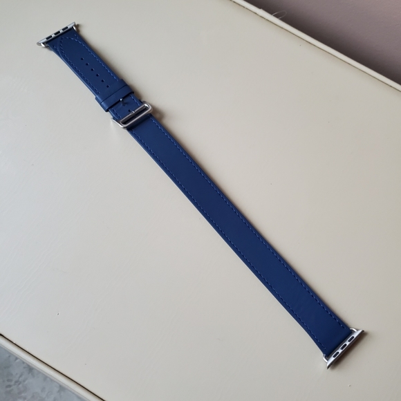 New Iphone smart watch 45 mm genuine leather wrap around navy blue strap - Picture 1 of 5